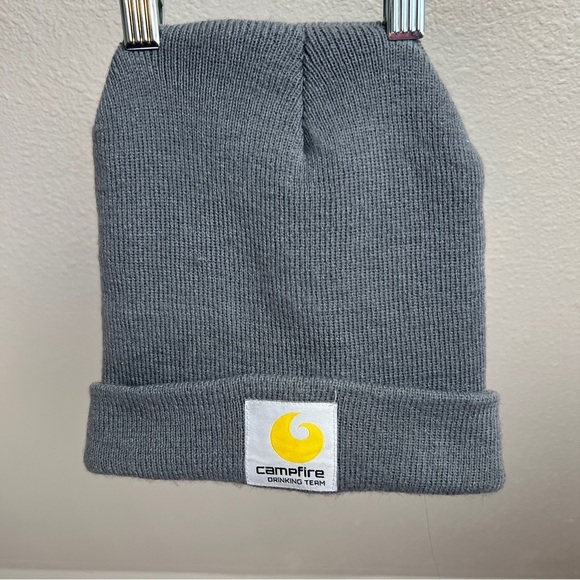 FUEGO/SALT ATTIC 100% Acrylic knit Beanie. “Campfire Drinking Team”. Gray - Picture 1 of 4